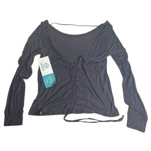 Namast’eh Bamboo Ruched Long Sleeve Yoga Top Plum Purple Size L NWT